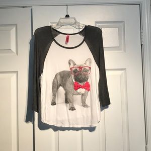 3/4 sleeved blouse with pug on it